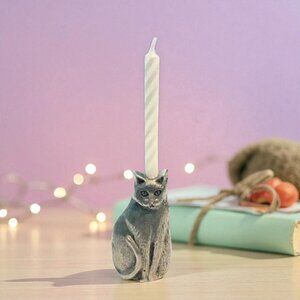 Carson Freeport PA Pewter Cat Candle Holder